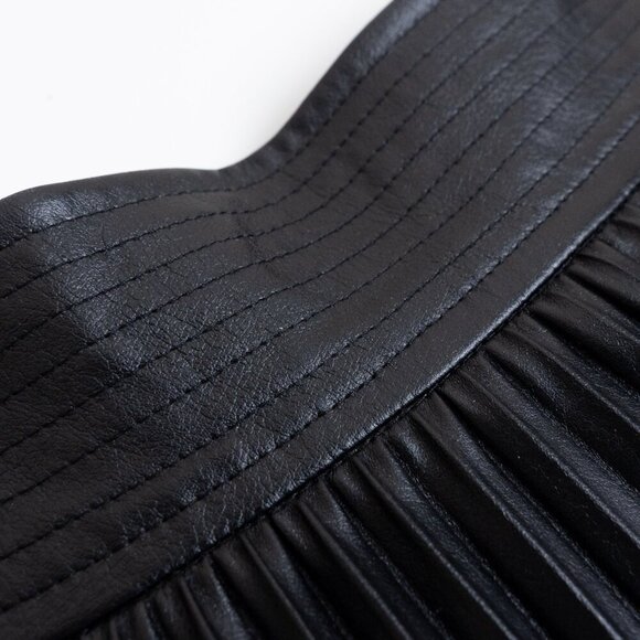 Black Pleated Leather Skirt - Picture 9 of 14